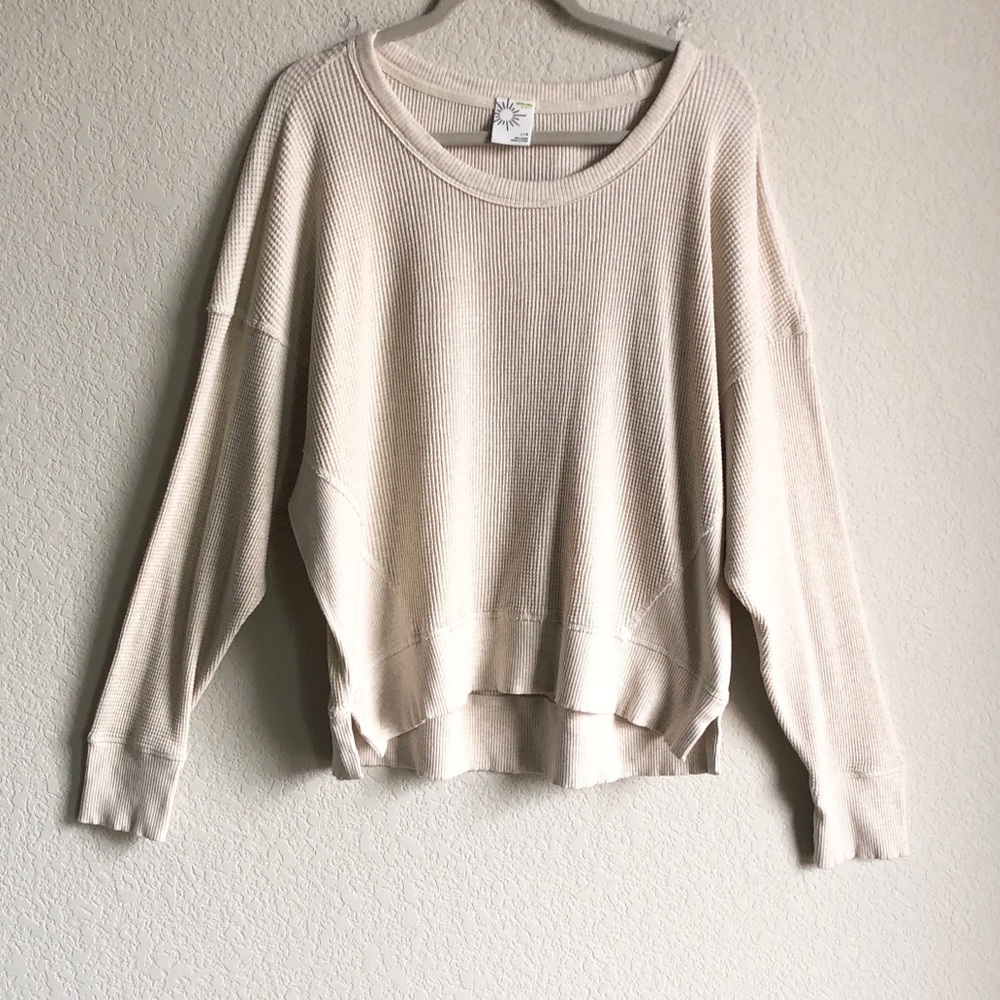 Aerie Offline Oversized Cotton Thermal Top Pullover Heathered Cream Large